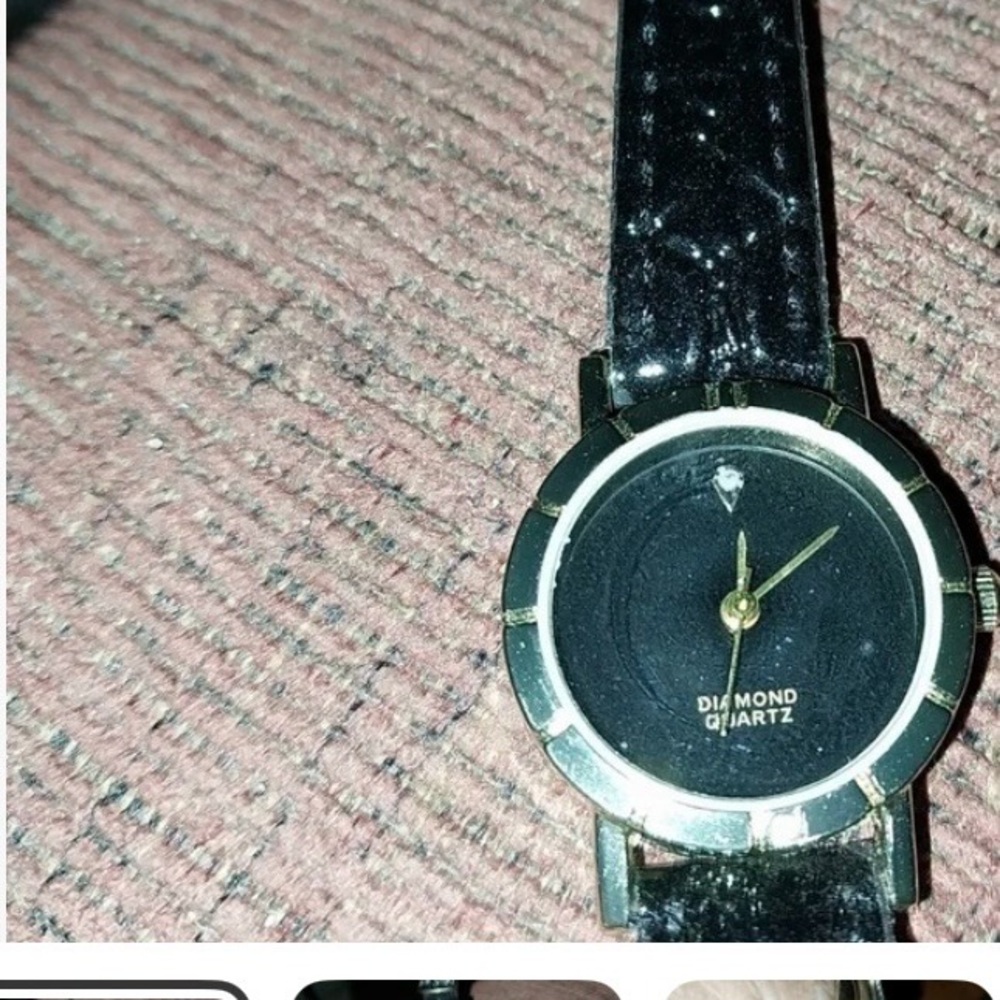 Black Diamond Solitare Quartz Watch